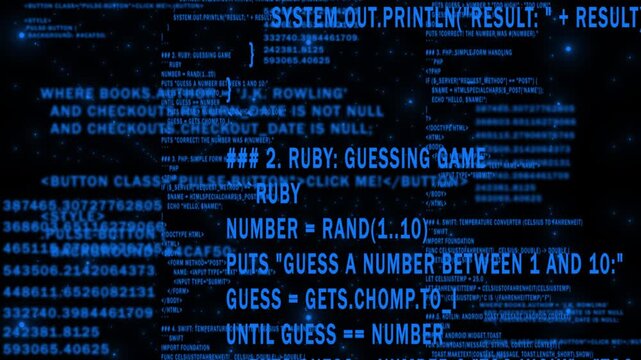 Royal blue color network programming and data code scrolling, computing and digital interface structure digital background