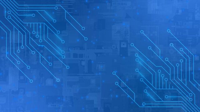 Royal blue color abstract shapes forming cyberspace circuit board design digital technology background