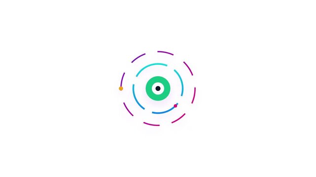 Minimalist animation of rotating concentric dashed circles and dots