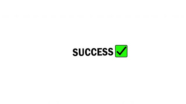 Animated word success with green checkmark on white background