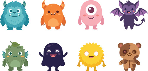 Obraz premium Colorful Cartoon Monsters with Unique Shapes and Expressions Vector Set
