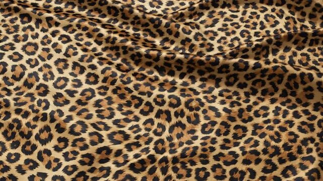 Leopard print silk fabric background, flowing animal pattern textile texture, fashion moving in soft waves