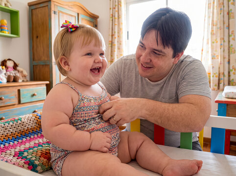 Baby laughing with father