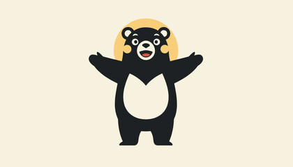 Naklejka premium Friendly black bear character with arms wide open in a welcoming pose set against a soft cream background for a warm greeting concept.