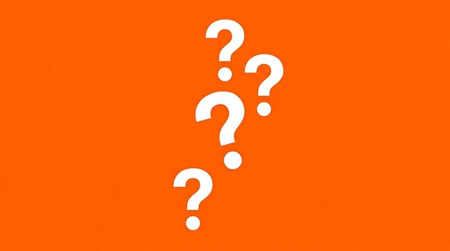 Bright Orange Background With Multiple White Question Marks For Quiz Or Survey Design