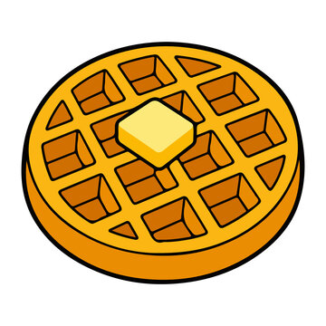 Golden waffle with butter vector illustration