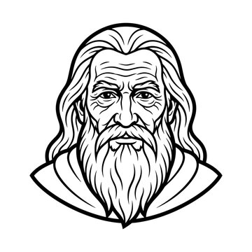 Ancient wise man with long beard and flowing hair.