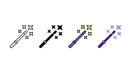Four magic wands with colorful stars isolated on white background © khadija