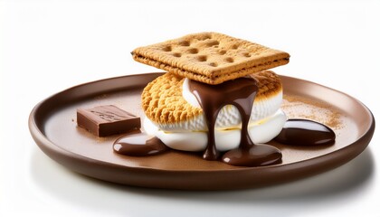Fototapeta premium a gourmet s mores dessert with toasted marshmallows melted chocolate and graham crackers artfully assembled isolated on white background