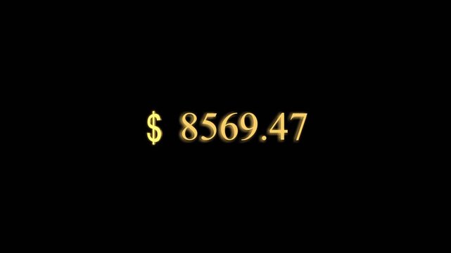 Glowing gold price amount visual large digital figures, currency mark, and dark clean backdrop. sales , fintech explainers, payment scenes, finance reports, business intros, animated title overlays.