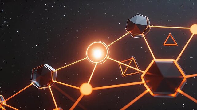 Abstract network of glowing geometric shapes