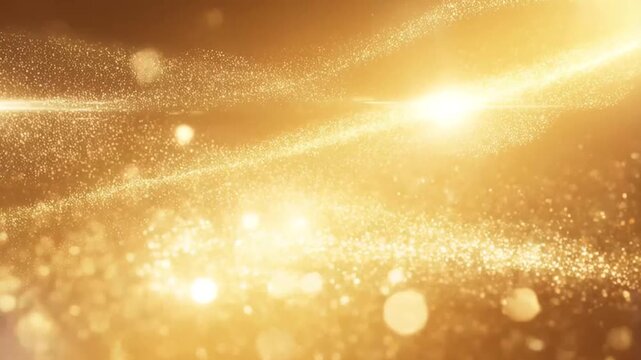 Universal Luxury Concept Golden Light Particles Flowing in Abstract Waves With Glowing Bokeh And Soft Lens Flare Effects Background