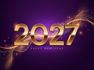Obraz premium Celebration of the New Year 2027 with large golden numbers and sparkling magical effects on a vibrant purple background emphasizing joy and festivities for the upcoming year