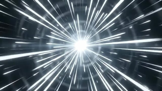 Abstract extremely bright white light burst in rapid flash motion creating a seamless blank transition wipe for technology background