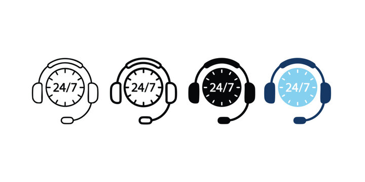 7 customer support service icon set with twenty four round the clock customer business communication helpdesk assistance minimalist interface template available continuous operator
