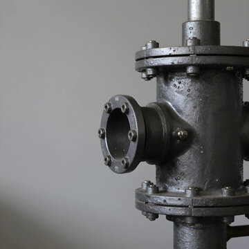 Industrial metal pipe with flanges and bolts, engineering and manufacturing infrastructure, close up detail