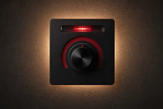 Modern wall dimmer switch with glowing red indicator