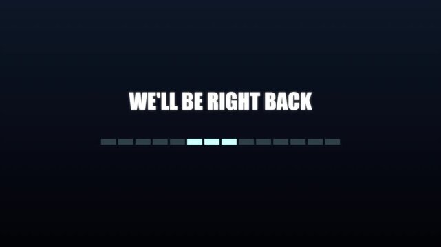 Be Right Back Cyan Segmented Loading Bar Progress Blocks Navy Stream Screen Motion Graphic Loop