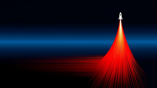 A white rocket with a red trail of light takes off into the night sky, symbolizing innovation, progress, and the pursuit of dreams.