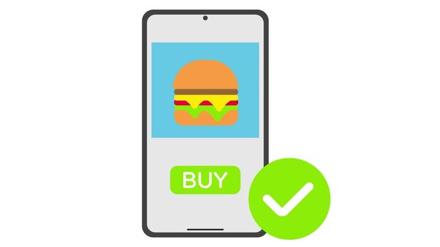 fastfood Order Confirmation Screen animation, Mobile Phone with Check Sign animated video, Retail Food delivery service clip, Touch less Meal Courier footage, Grocery pickup motion graphics