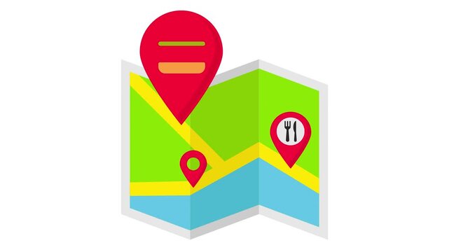 Pickup Locations on map animation, Available Online restaurants animated video, Retail Food delivery service clip, Touch less Meal Courier footage, Grocery pickup motion graphics