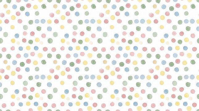 Seamless colorful confetti polka dot pattern on white.