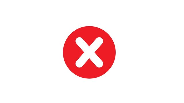 Red cross mark icon indicating a wrong answer isolated on white background