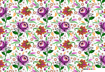 Sammlung von modernen nahtlosen Textilmustern mit Blumen und geometrischen Elementen © Febricaa textile 