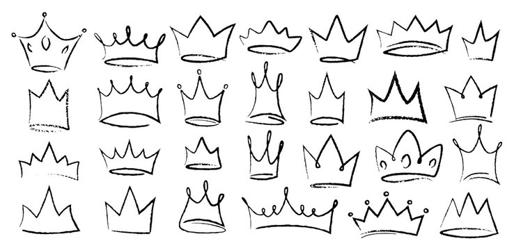 Hand Drawn Crown Doodle Set &ndash; Sketch Royal Crown Icons Collection for King, Queen and Princess Vector Illustration on Transparent Background
