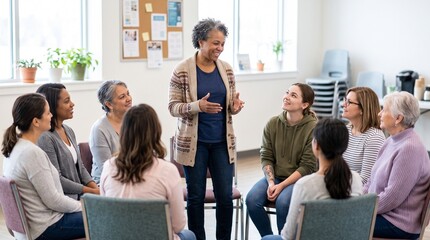 Obraz premium Diverse group of women of different ages gather for a support group session