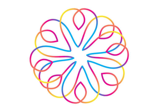 Abstract geometric mandala pattern with vibrant gradient dots and flowing lines isolated on transparent background
