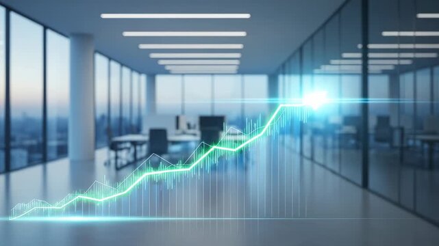 Business growth concept with rising graph in modern office environment.