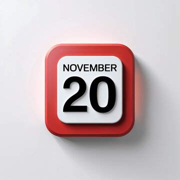 3d render of a calendar icon showing november 20 isolated on white background