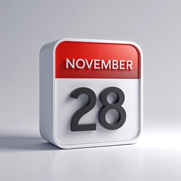 3d calendar icon showing november 28 isolated on white background