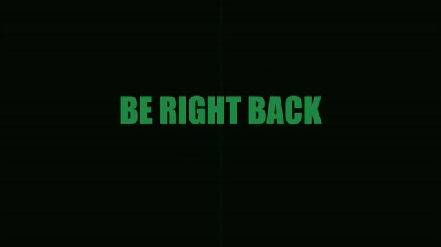 Be Right Back Green CRT Phosphor VHS Scanline Retro Vertical Roll Stream Screen Motion Graphic Loop
