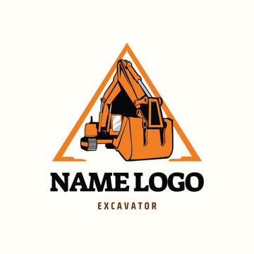Professional excavator logo with bold triangular frame for construction and excavation services.