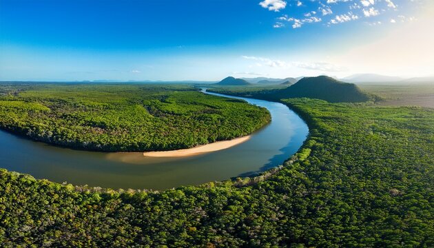 aerial view of the maroochy river winding through lush green forest
