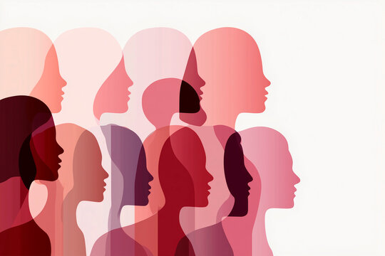 Minimalist Vector Illustration of Women's Solidarity and Empowerment with Layered Female Silhouettes