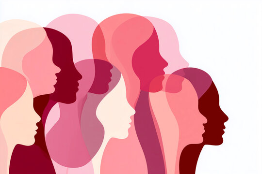 Minimalist Vector Illustration of Women's Solidarity and Empowerment with Layered Female Silhouettes