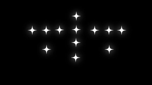 Sparkling fairy stars shine with glowing white twinkle lights, magical glitter explosion effects, seamless looping black screen background animation in stunning. 4k