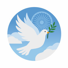 Fototapeta premium Peace Dove with Olive Branch Flat Vector Illustration for Indian Independence Day Celebration