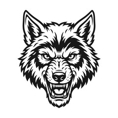 Fototapeta premium Fierce Wolf Head Illustration with Bared Teeth.