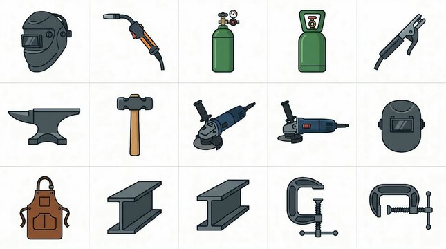 Collection of various welding and metalworking tools and equipment