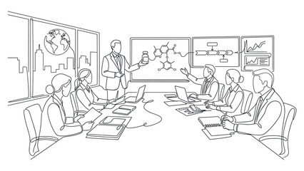 Obraz premium Business professionals in a boardroom meeting discussing chemical formulas.