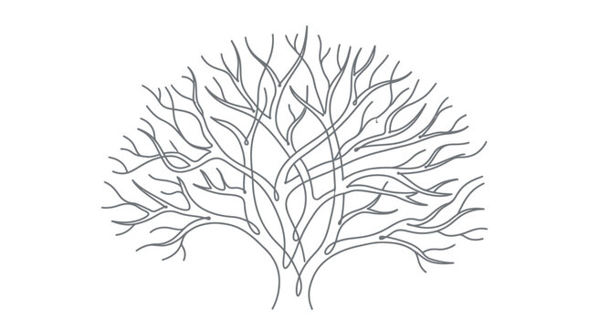 Tree silhouette created with a continuous line illustrates a stylized organic form with dense interwoven branches.