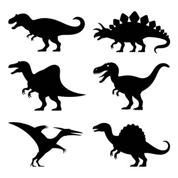 Set of dinosaur silhouettes for educational or creative projects. Classic prehistoric creatures in black vector style for design and illustration u...