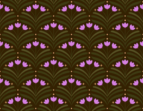 Cute geometric floral pattern. Seamless retro flower wallpaper. 