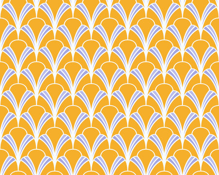 Floral art deco geometric seamless texture. Abstract curved vector pattern.