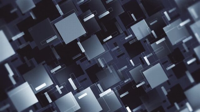 Futuristic technology background with an intricate geometric pattern of gently moving textured shapes and subtle gradients. Suitable for tech and innovation concepts. Full HD and looping animation.