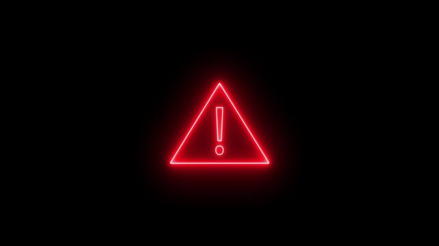 Neon danger warning icon animation on black background. Danger warning icon important sign motion graphic animation.